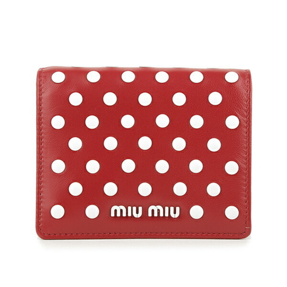 Miu Miu Bi fold Wallet Dot Studs Red White